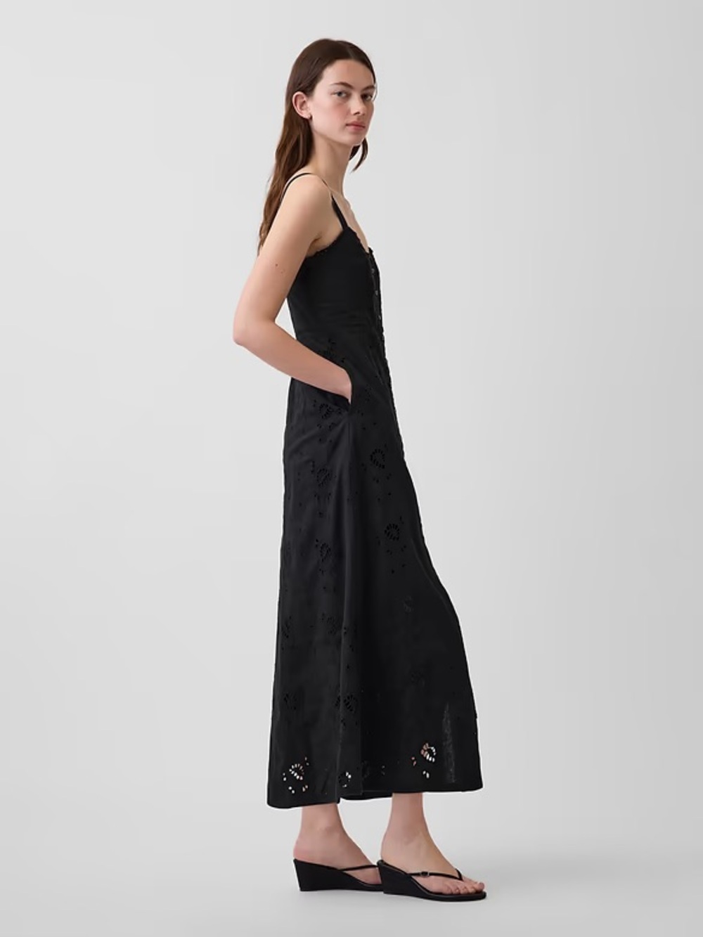 GAP Linen-Blend Embroidered Cami Maxi Dress - Picture 3 of 7